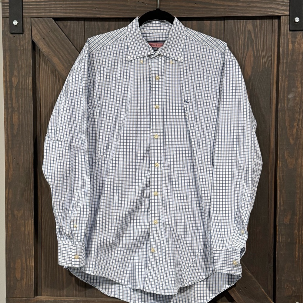 Vineyard Vines Men’s Blue & White Plaid Long‎ Sleeve Button Down Shirt Sz Medium